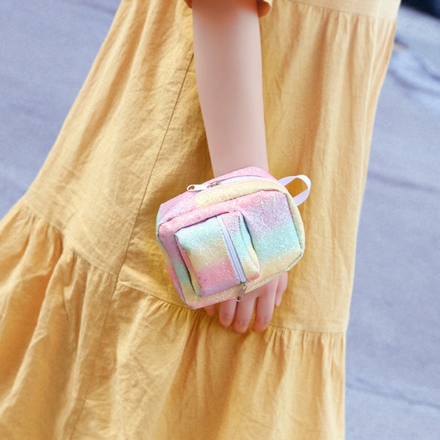 Balo mini/ Túi đeo cánh tay phong cách Hàn Quốc màu sắc cầu vồng dễ thương