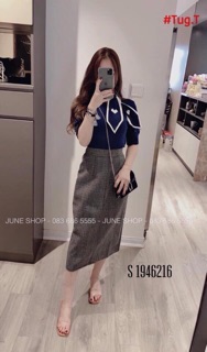 Set len cổ nơ áo xanh