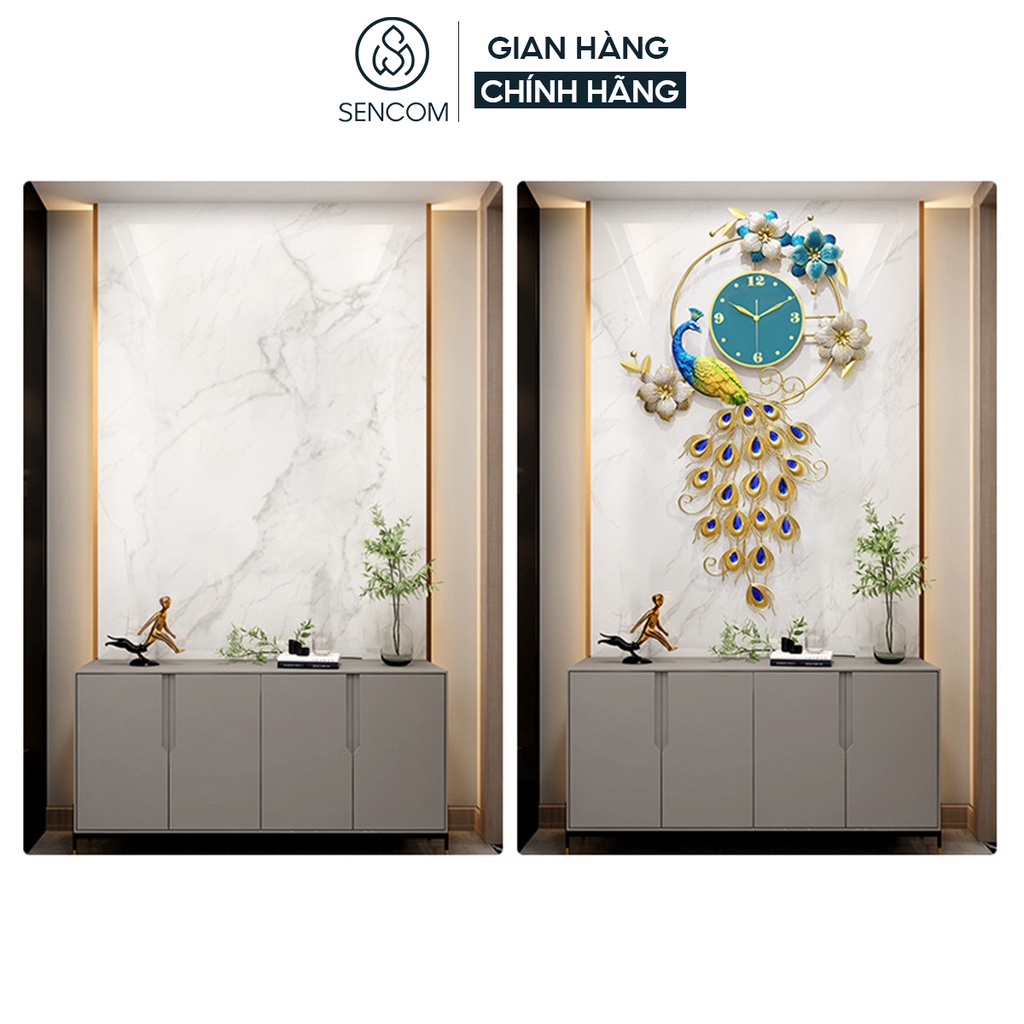 Đồng hồ treo tường nghệ thuật SENCOM hình con công decor trang trí nhà cửa mã 2920