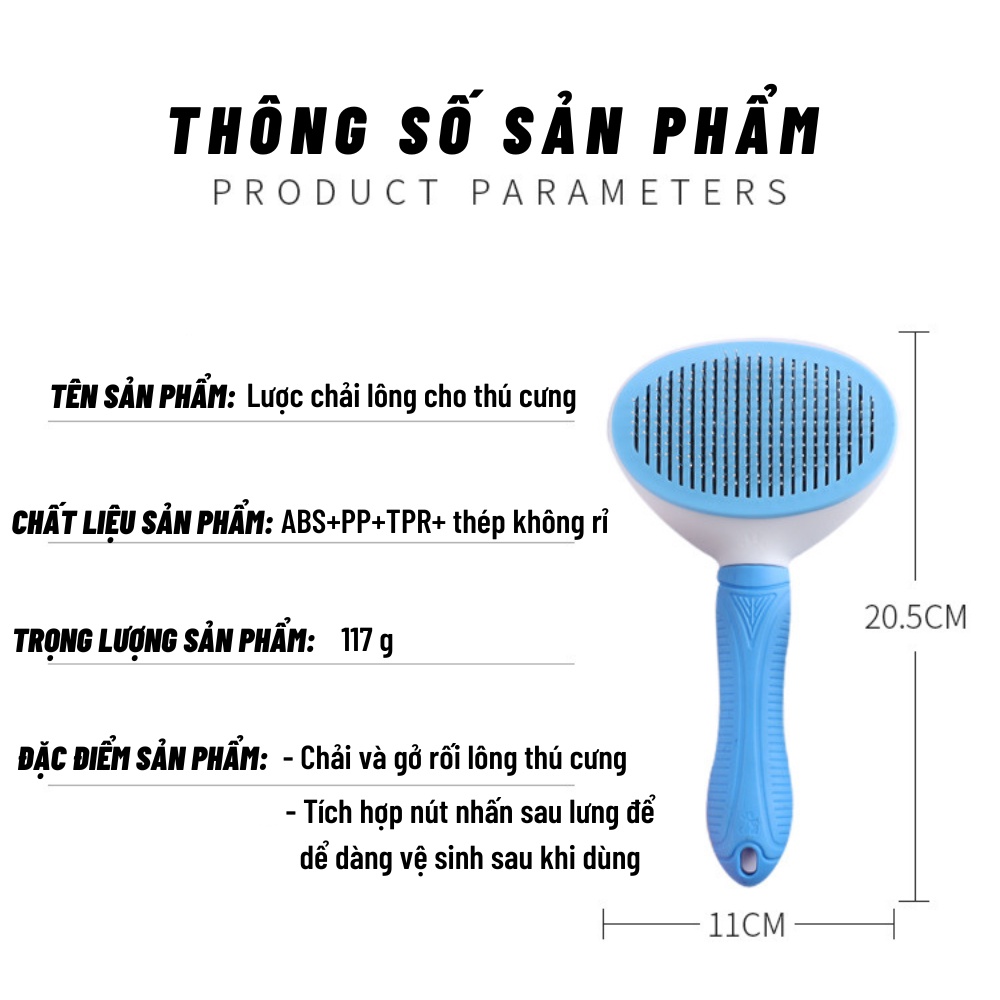 Lược chải lông chó mèo CLEAN có nút bấm tách lông thừa khỏi lược