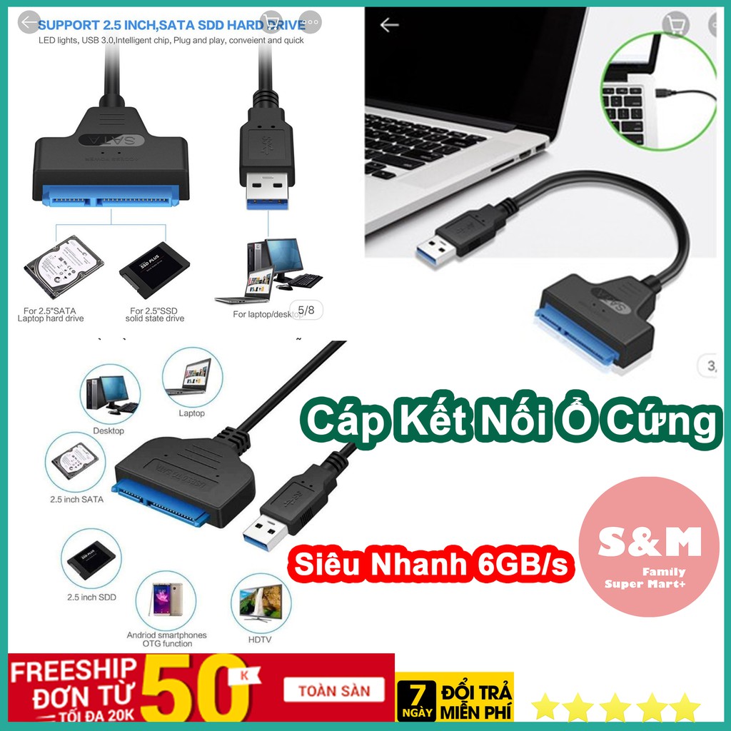 Dây cáp chuyển đổi SATA 3 USB 3.0 sang SATA hỗ trợ 2.5 inch SSD HDD SATA 22 pin | BigBuy360 - bigbuy360.vn