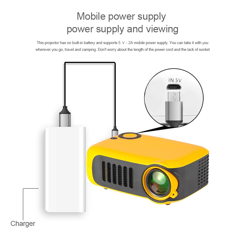 Máy Chiếu Mini A2000, Máy Chiếu Cầm Tay Rạp Hát Tại Nhà 1080P HD LED Máy Chiếu Phim có thể kết nối điện thoại, laptop, máy tính