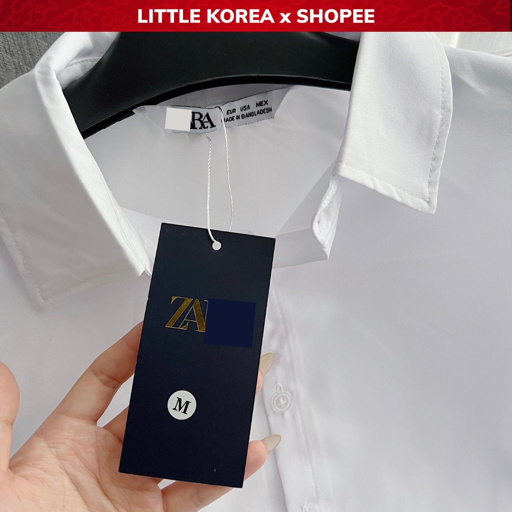 Áo Sơ Mi Nữ Màu Trắng Basic Chiết Eo Dáng Ôm Tay Dài Thời Trang Kiểu Công Sở - LITTLE KOREA