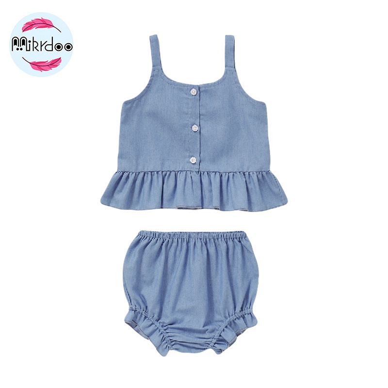 Bộ đồ 2 món MIKRDOO gồm áo hai dây + quần short màu xanh dương cho bé gái sơ sinh