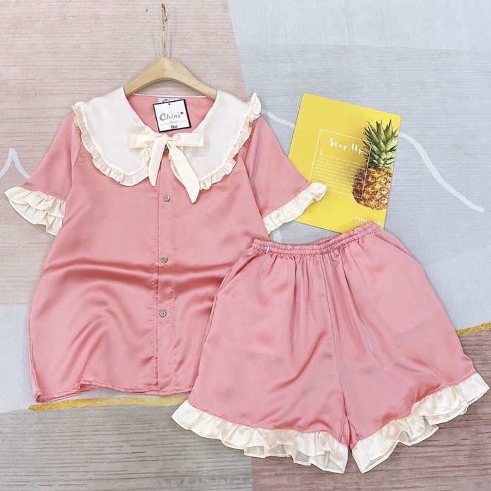 Đồ bộ nữ áo cộc quần đùi pijama bigsize lụa ngủ dễ thương mặc nhà JUSOKA DB3035