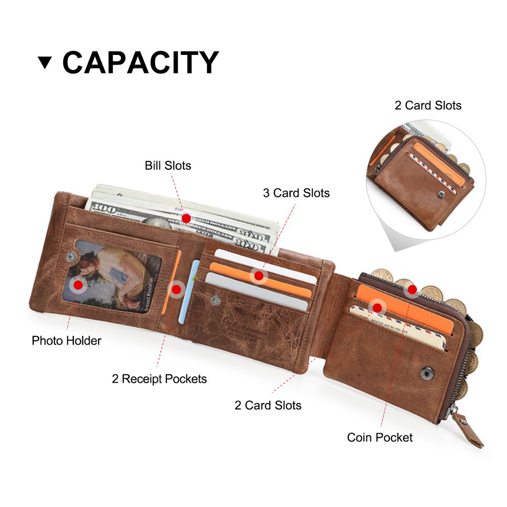 Ví CONTACT'S GMW009 da bò đựng thẻ tiền mặt phong cách lịch lãm thời trang cao cấp dành cho nam