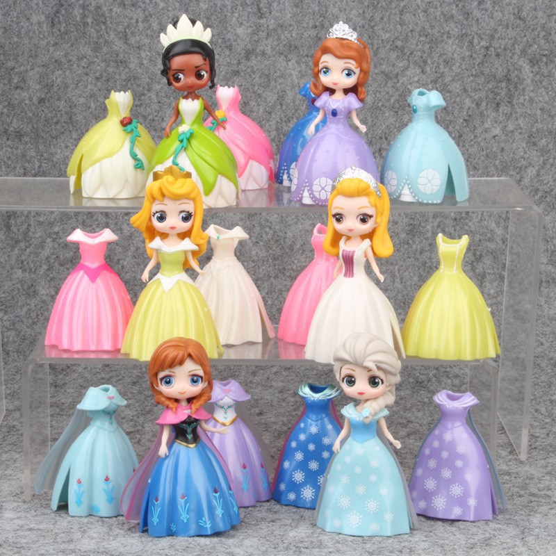 Bộ Đồ Chơi: 06 Nhân Vật Búp Bê Công Chúa Disney Thay Váy- Mẫu 03