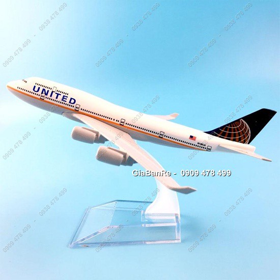 MÔ HÌNH MÁY BAY SẮT 16CM KÈM ĐẾ MICA - UNITED AIRLINES - 8996