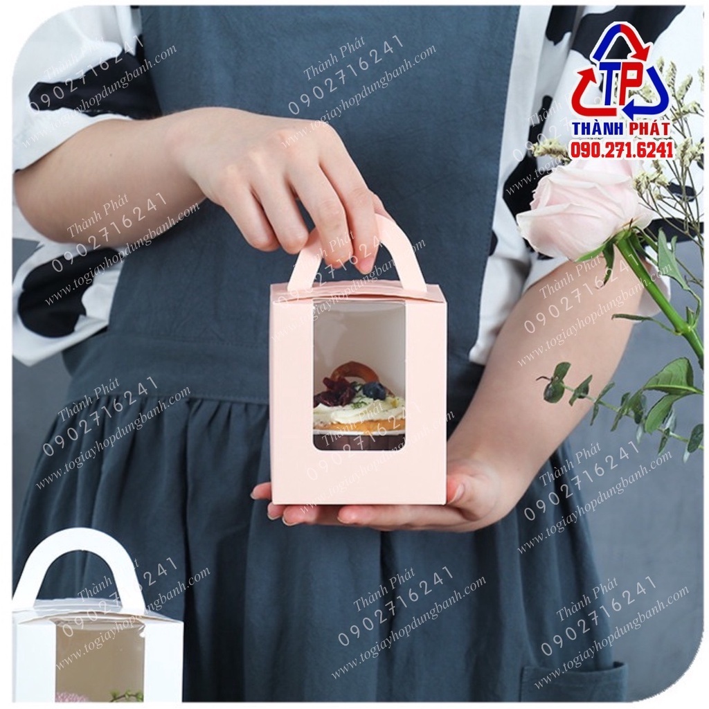 50 Hộp giấy quai xách đựng 1 bánh gato mini, cupcake, tiramisu làm quà tặng tiệc cưới, quà tặng 8/3 - mẫu ngẫu nhiên