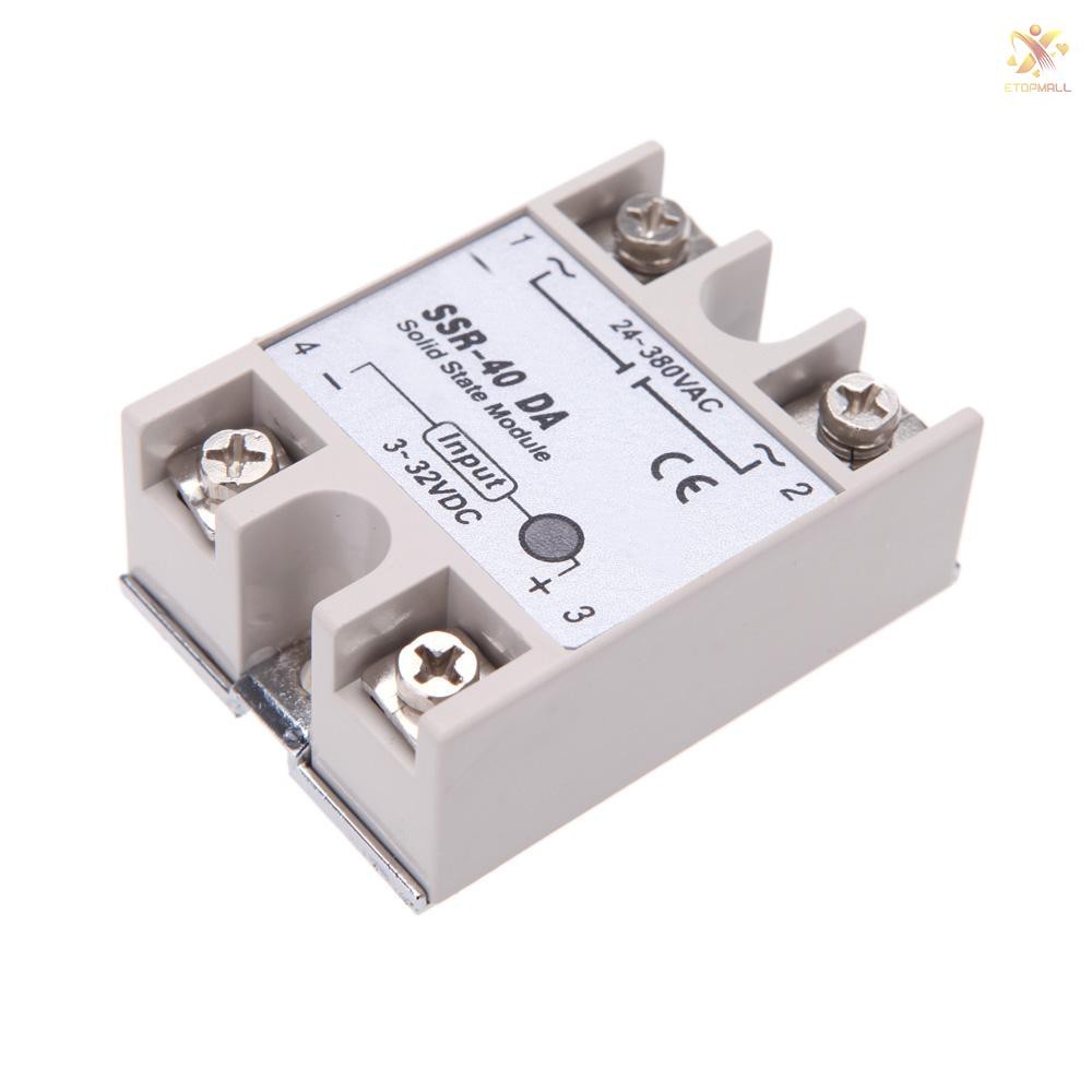 E&T 24V-380V 40A SSR-40 DA Solid State Relay Module for PID Temperature Controller 3-32V DC To AC