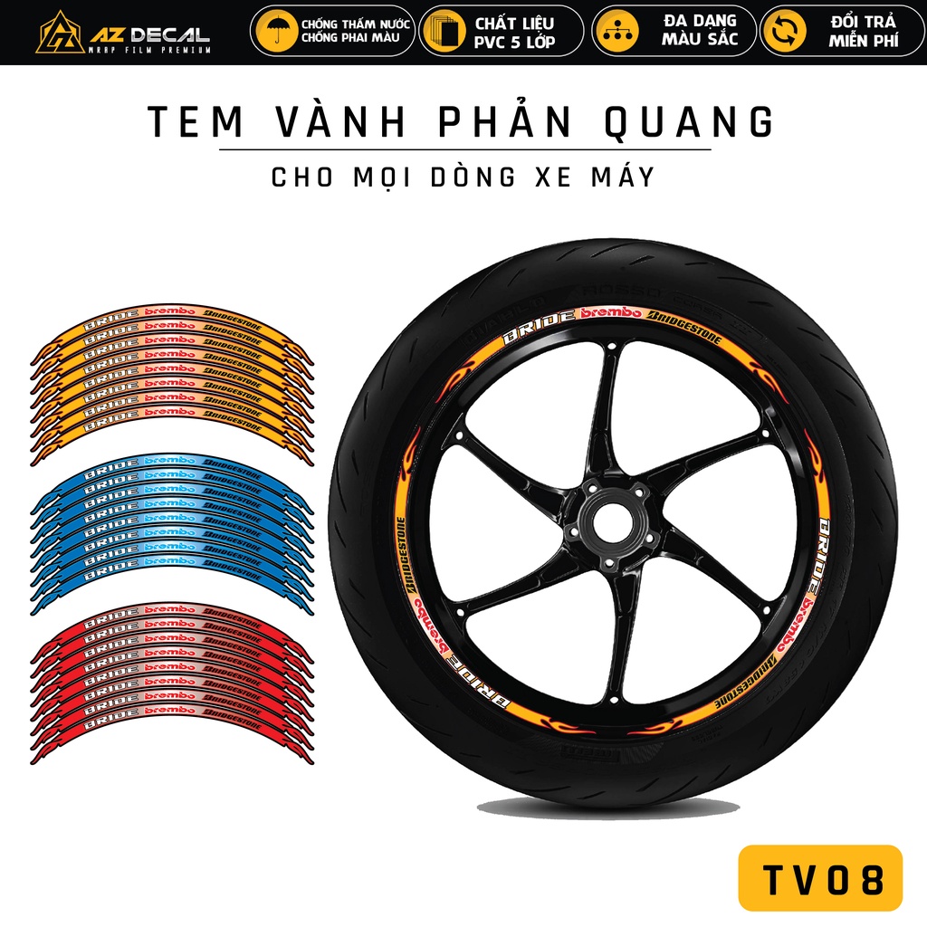 Tem Dán Vành Xe Máy Phản Quang Brembo | TV08 | Decal Dán Mâm Exciter 150 155 Winner V1 150 V3 AB Air Blade SH Sirius...