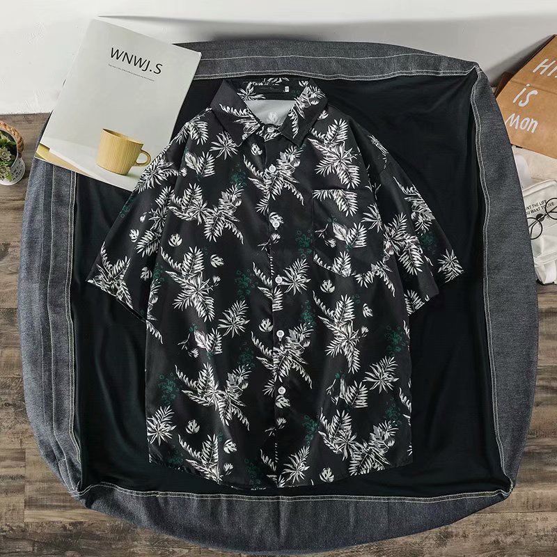 Men's Short Sleeve Shirt With Plant Pattern Print Fashion