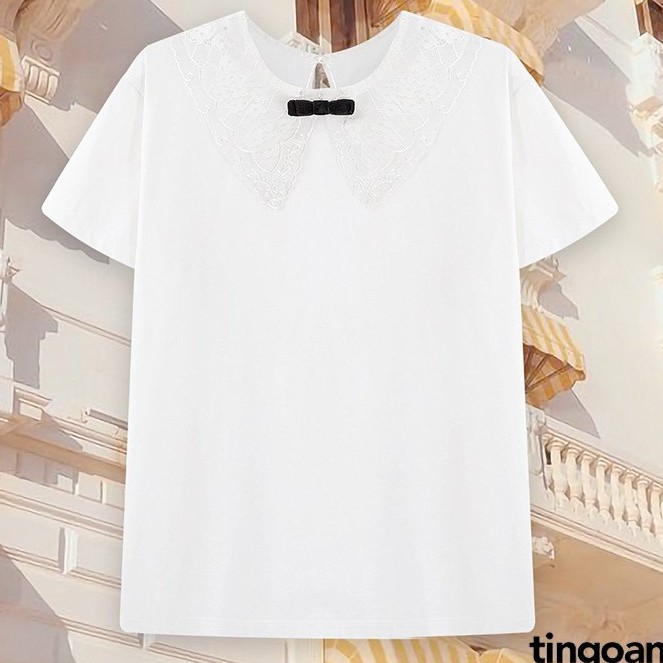 Áo phông nơ ren cổ tingoan BEST FRIEND TOP/WH