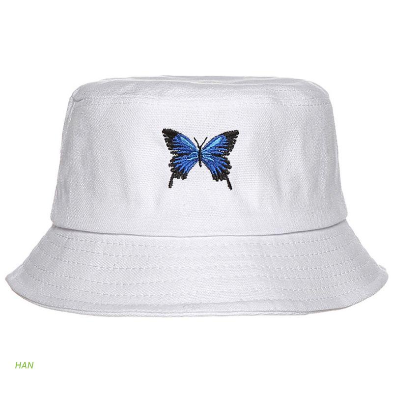 Mũ bucket thêu hình bướm phong cách Harajuku thời trang mùa hè cho nam và nữ