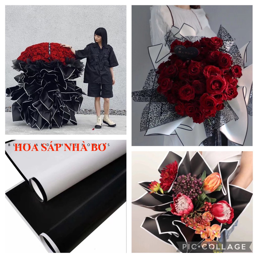 Giấy Gói Hoa Viền Trắng Đen Thời Thượng xấp 20 tờ - Hoa Sáp Nhà Bơ