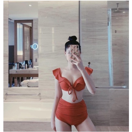 Bikini nữ đồ tắm biển 2 mảnh cánh tiên quần cạp cao che bụng KONKUN MS19