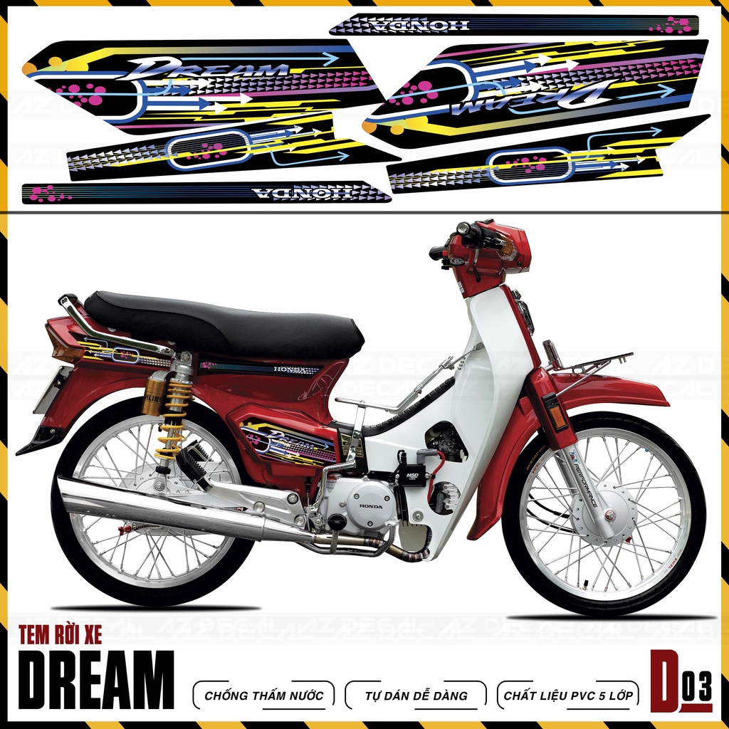 Tem Chế Đa Dạng Màu Sắc Cho Xe Dream Thái & Việt | D3 | Tem Rời Dream 110 100 Chất Liệu Cao Cấp Chống Nước, Bền Màu
