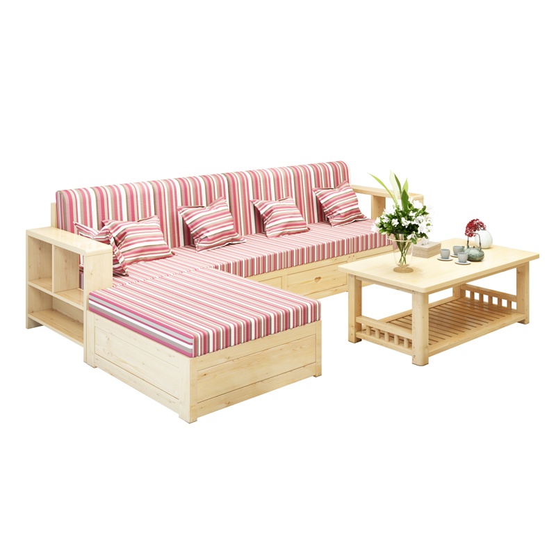 Ghế sofa gỗ đơn giản, kết hợp phòng khách nhỏ, phòng khách ba góc, ghế sofa gỗ thông chứa đồ, hai lần sử dụng vào mùa đô