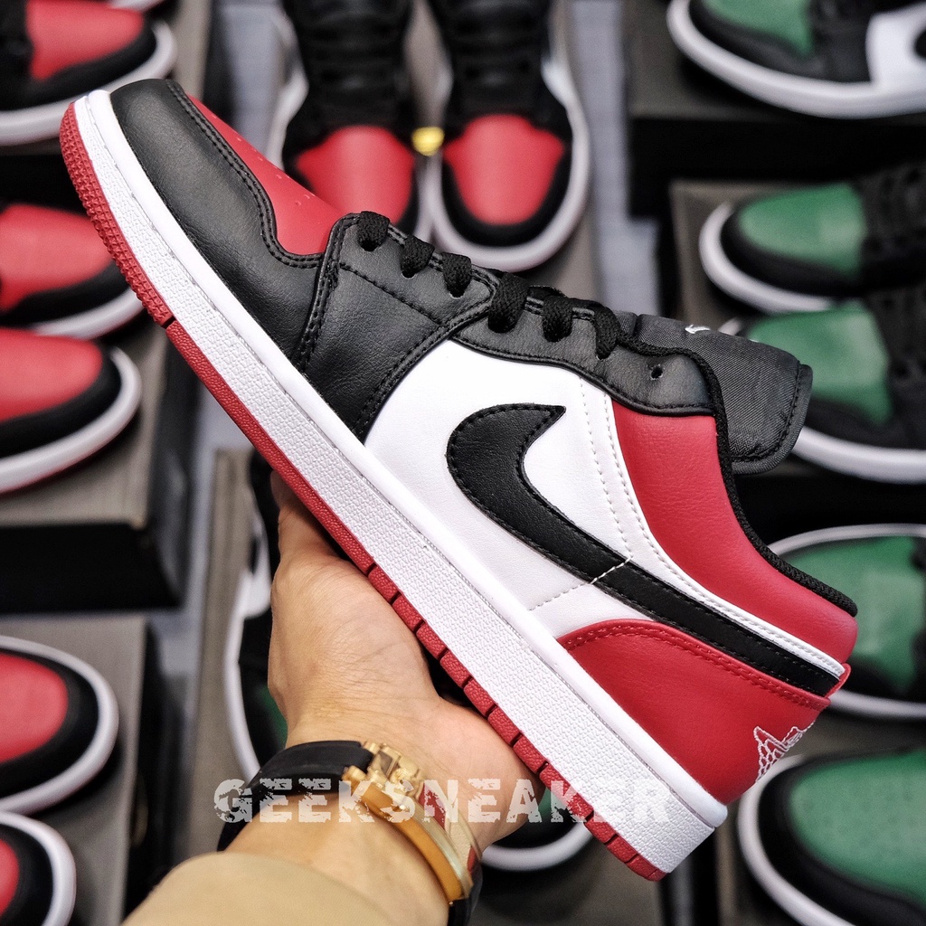 [GeekSneaker] GIày Jordan 1 Low Bred Toe - Đen Đỏ Trắng 2021