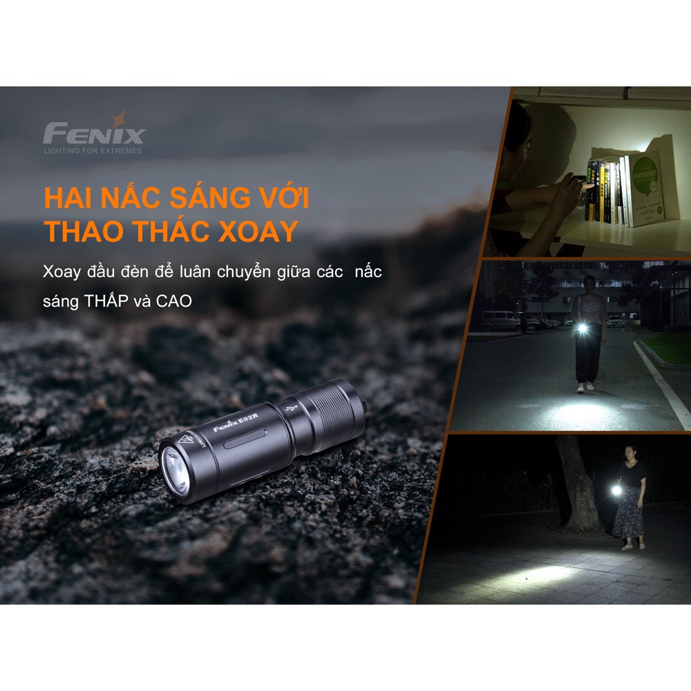 Đèn pin móc khóa FENIX E02R độ sáng 200 lumen chiếu xa 49m sạc Micro USB pin sạc 120mAh