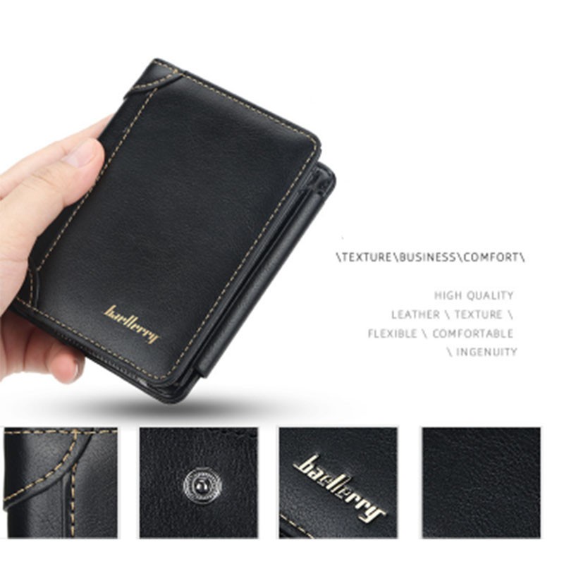 Ví BAELLERRY D9159 Gấp Ba Khúc Có Dây Khóa Kéo Dành Cho Nam