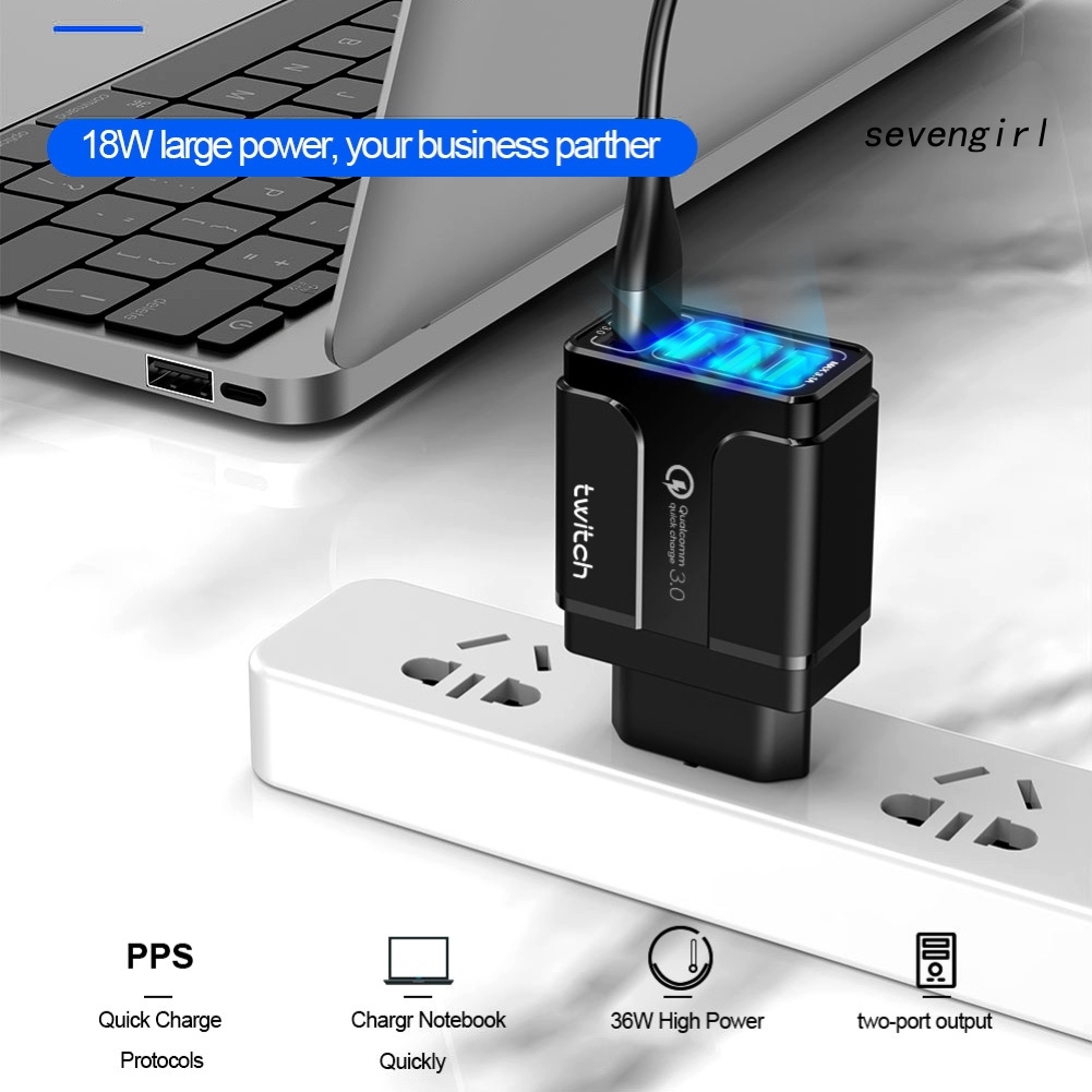 Cốc Sạc Nhanh Sev-Twch 18w Qc 3.0 4 Cổng Usb Eu / Us / Uk Cho Điện Thoại