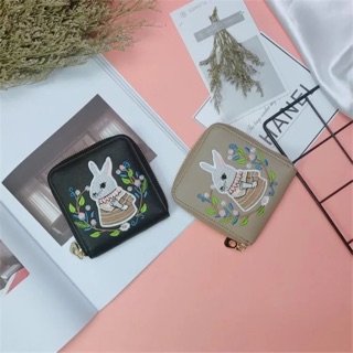 Ví thêu thỏ xinh xắn, ví da pu, ví ngắn mini