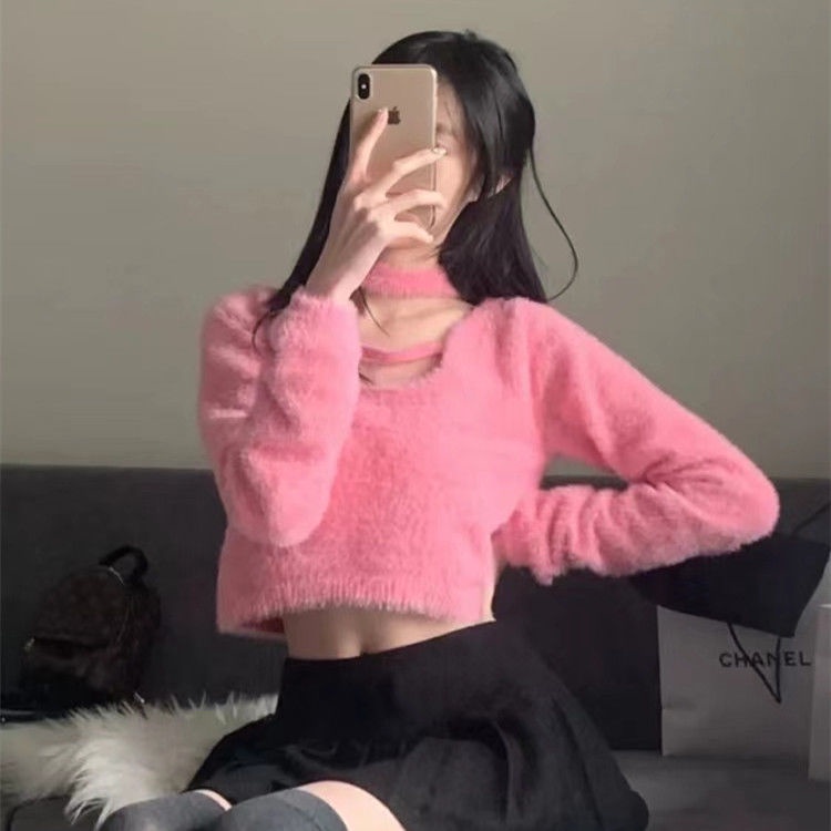 Áo sweater Lông Cừu Dáng Ngắn Kiểu Hàn Quốc Thiết Kế Quyến Rũ Cho Nữ