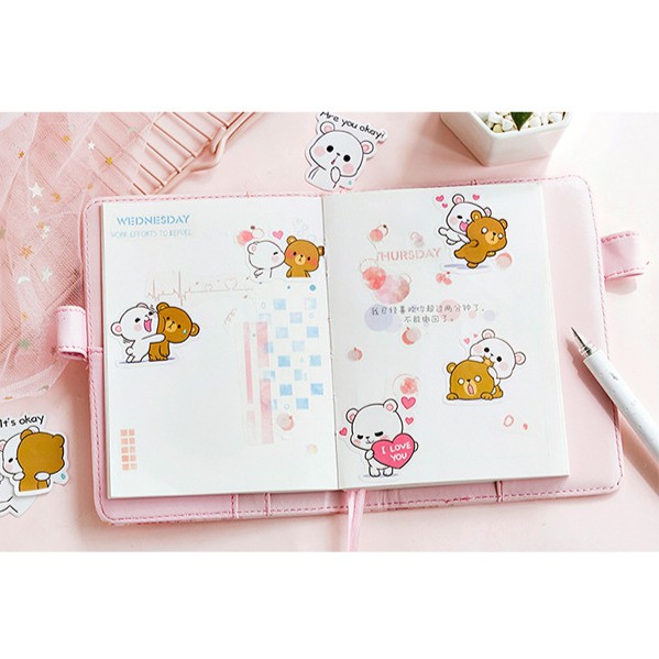 Hộp 45 miếng sticker mẫu gấu trắng hug hug