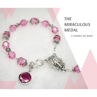 Vòng mân côi pha lê hồng Miraculous Medal