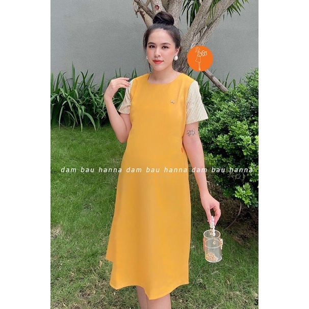 [HANNA] Đầm bầu công sở tphcm đẹp lịch sự có size tới 70kg vải mềm mát thấm mồ hôi tốt có 2 túi bên sườn sale giá rẻ