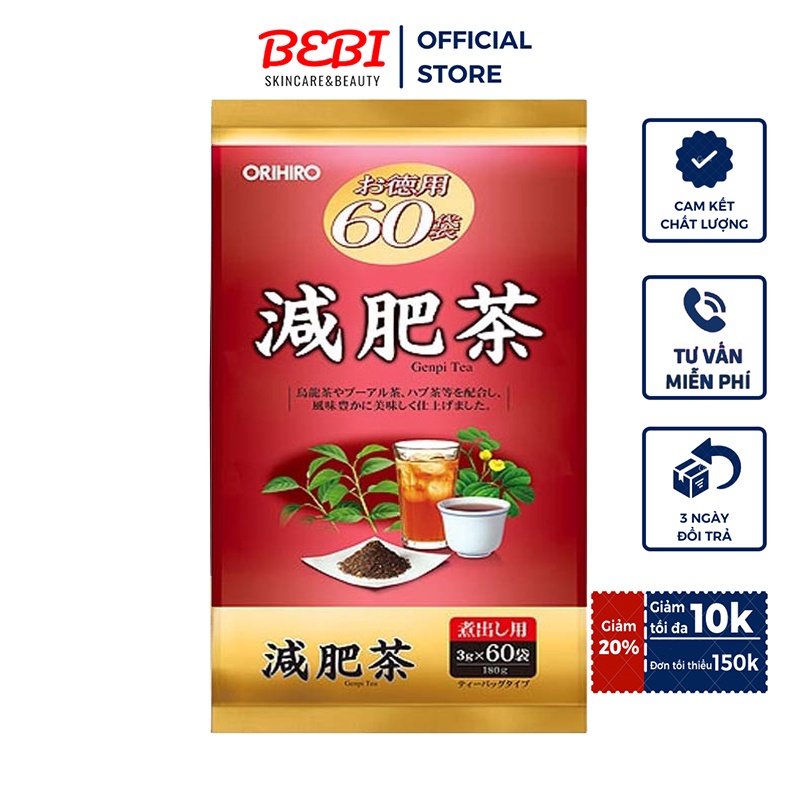 Trà giảm mỡ bụng Genpi Orihiro Nhật Bản hỗ trợ giảm béo, mỡ bắp tay và đùi, chống oxy hoá gói 60 túi lọc