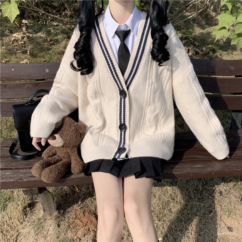[Mã 151FASHIONSALE1 giảm 10K đơn 50K] Áo khoác Cardigan phối viền học sinh kiểu Hàn Quốc dáng rộng