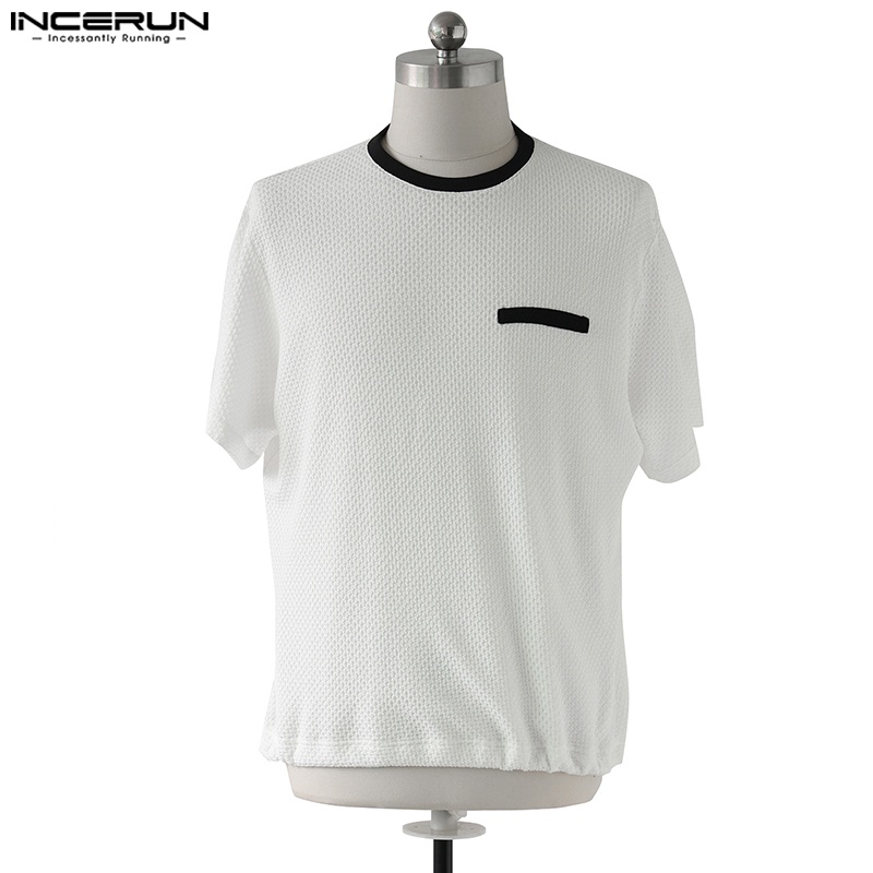 Áo thun baggy INCERUN tay ngắn cổ tròn phong cách cơ bản dành cho nam