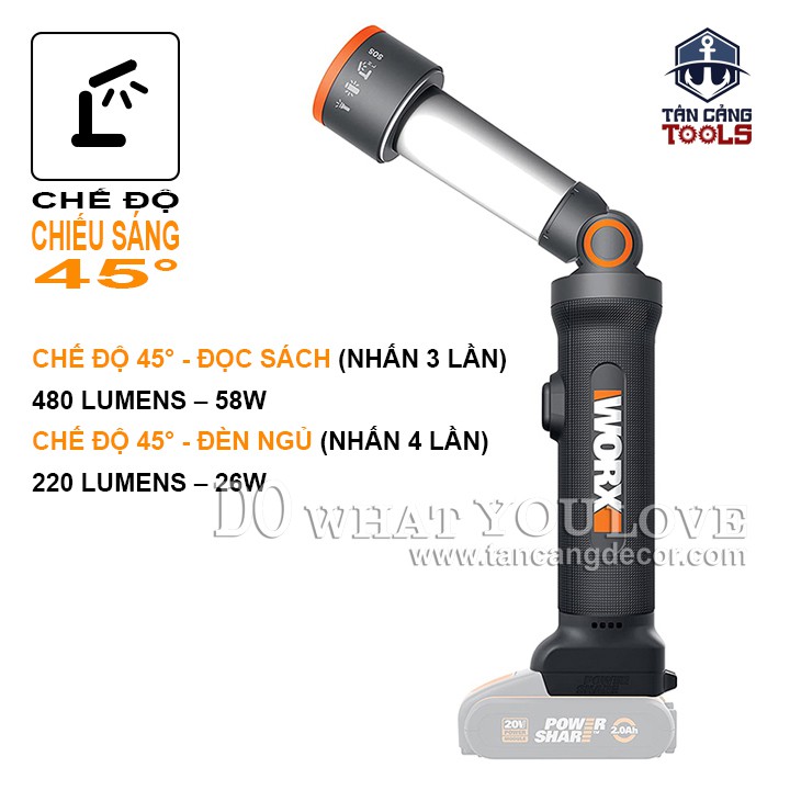 Body Đèn Pin Tiện Ích 20 V Worx WX027.9