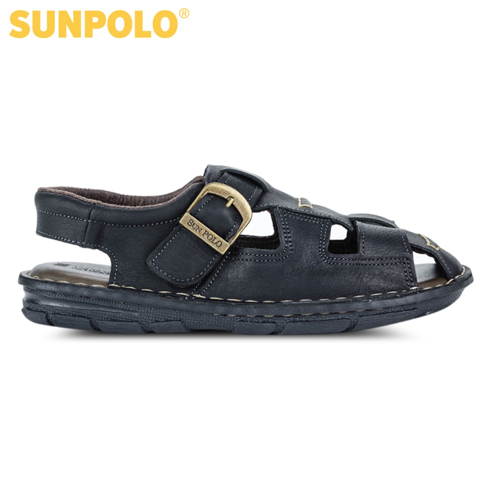 Sandals Nam Da Bò Cao Cấp SUNPOLO SDA19N Nâu - Có Big size 44 45