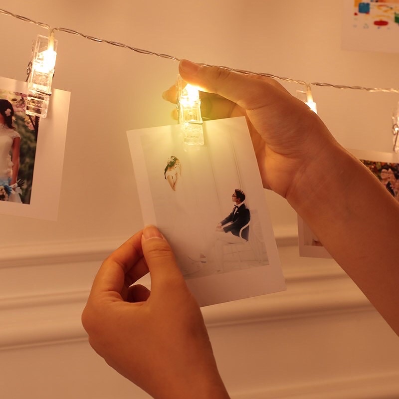 Dây kẹp ảnh đèn led 20 kẹp dài 3m trang trí nội thất, phòng, sinh nhật