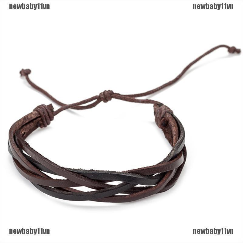 Set 6 Vòng Tay Da Bện Nhiều Lớp Phong Cách Vintage Cho Nam