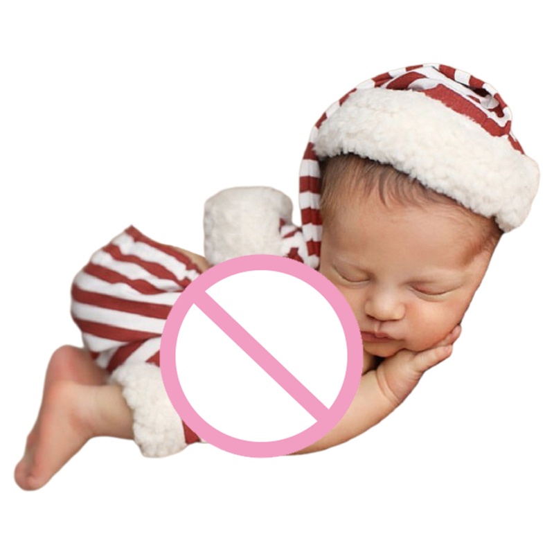 Bộ Đồ Hóa Trang Ông Già Noel Phối Sọc Đỏ Trắng Thời Trang Dùng Làm Đạo Cụ Chụp Ảnh Cho Bé Sơ Sinh