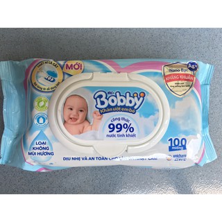 Khăn ướt trẻ em Bobby Nano Bạc kháng khuẩn không mùi 100 miếng (Xanh)