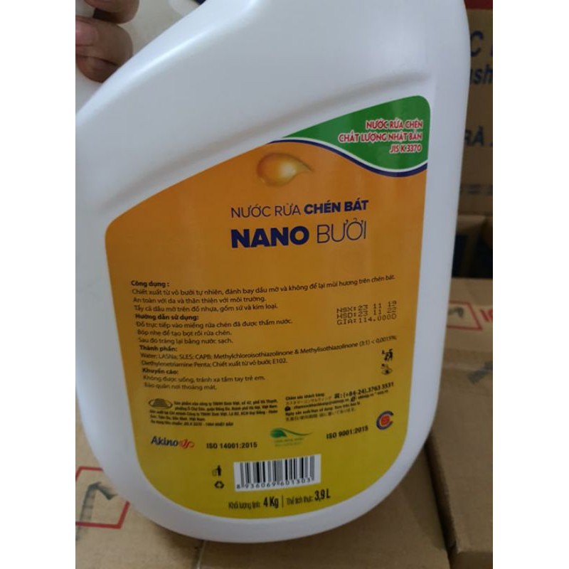 Nước rửa chén bát Nano 4kg hương bưởi - thành phần Hữu CơCHẤT LƯỢNG NHẬT BẢN