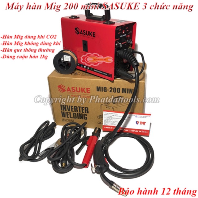 Máy hàn MIG mini Sasuke MIG-200MINI - 3 chức năng, Inverter, 8.2KvA, 220V, 420x210x265mm, 8kg