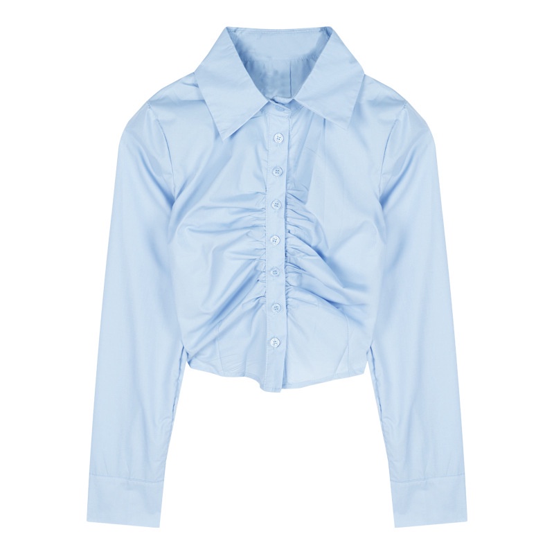 Áo Croptop Tay Dài Cổ Polo Thiết Kế Mới Dáng Ôm Thời Trang Trẻ Trung Cho Nữ