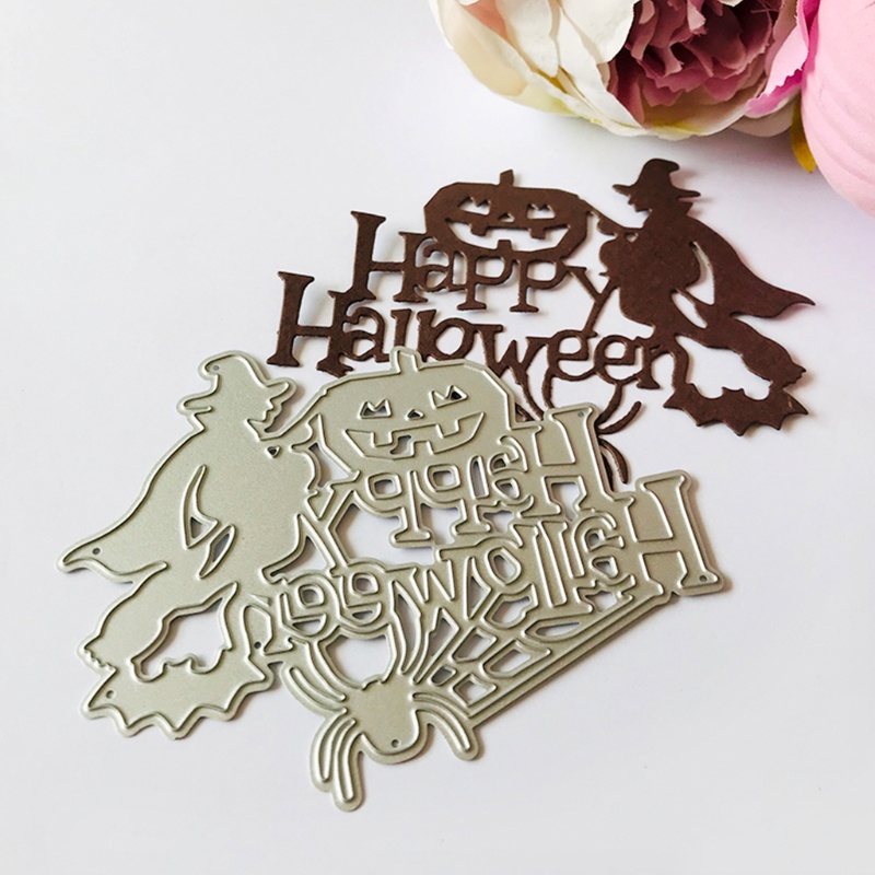 Set 3 Khuôn Cắt Giấy Làm Từ Kim Loại Hình Chữ Happy Halloween Trang Trí Scrapbook