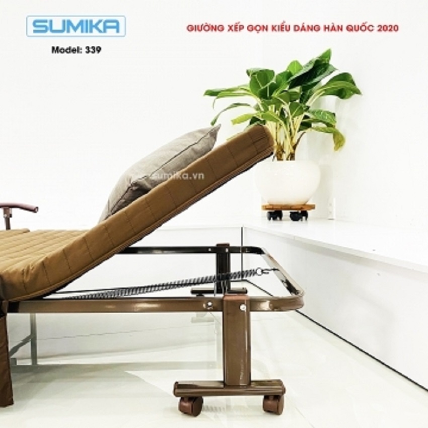 Giường Gấp Gọn Hàn Quốc SUMIKA-339,  , tải trọng 300kg, Kèm Thảm Trùm + Gối + túi đựng vật dụng