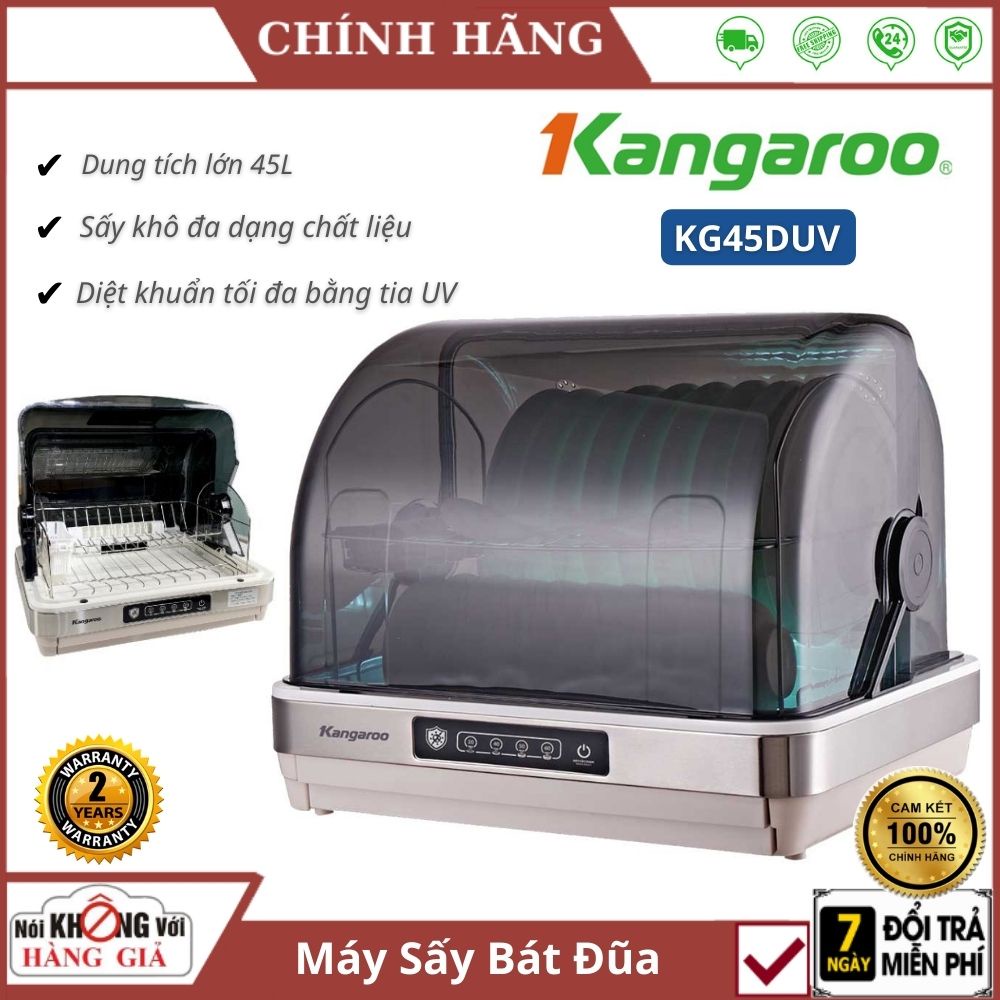Máy Sấy Khử Khuẩn Bát Đũa Gia Đình Kangaroo KG45DUV dung tích 45L , tủ sấy tiệt trùng UV đũa thìa , chén đĩa đến 99,9%