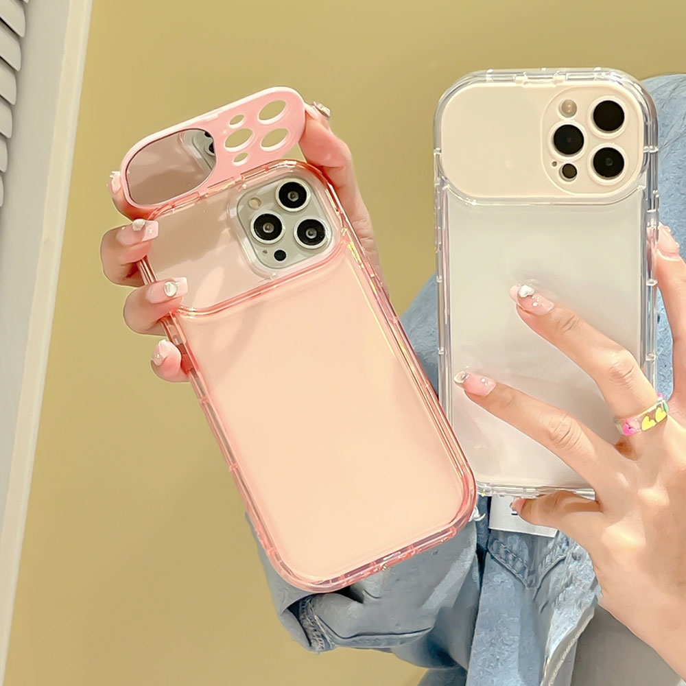 Cho Iphone 11 Ốp Điện Thoại Tpu Mềm Màu Trơn Tích Hợp Gương Trang Điểm Chống Rơi Cho Iphone 13 12 11 Pro Max