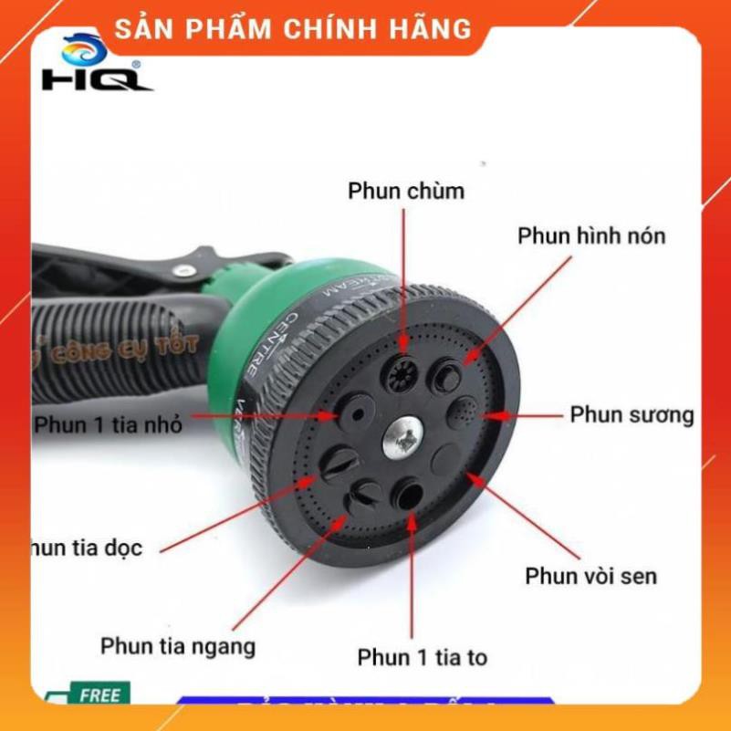 Vòi xịt rửa xe,Vòi phun nước tưới cây tăng áp thông minh 8 chế độ 815498-1 (cút vàng,nối xanh - dây trắng)