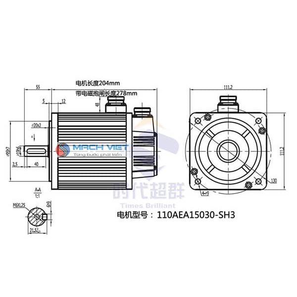 Bộ động cơ AC Servo 600W/1.2KW/1.5KW/1.8KW Times Brilliant Mặt Bích 110 - 3000rpm (có cáp và driver kèm theo)