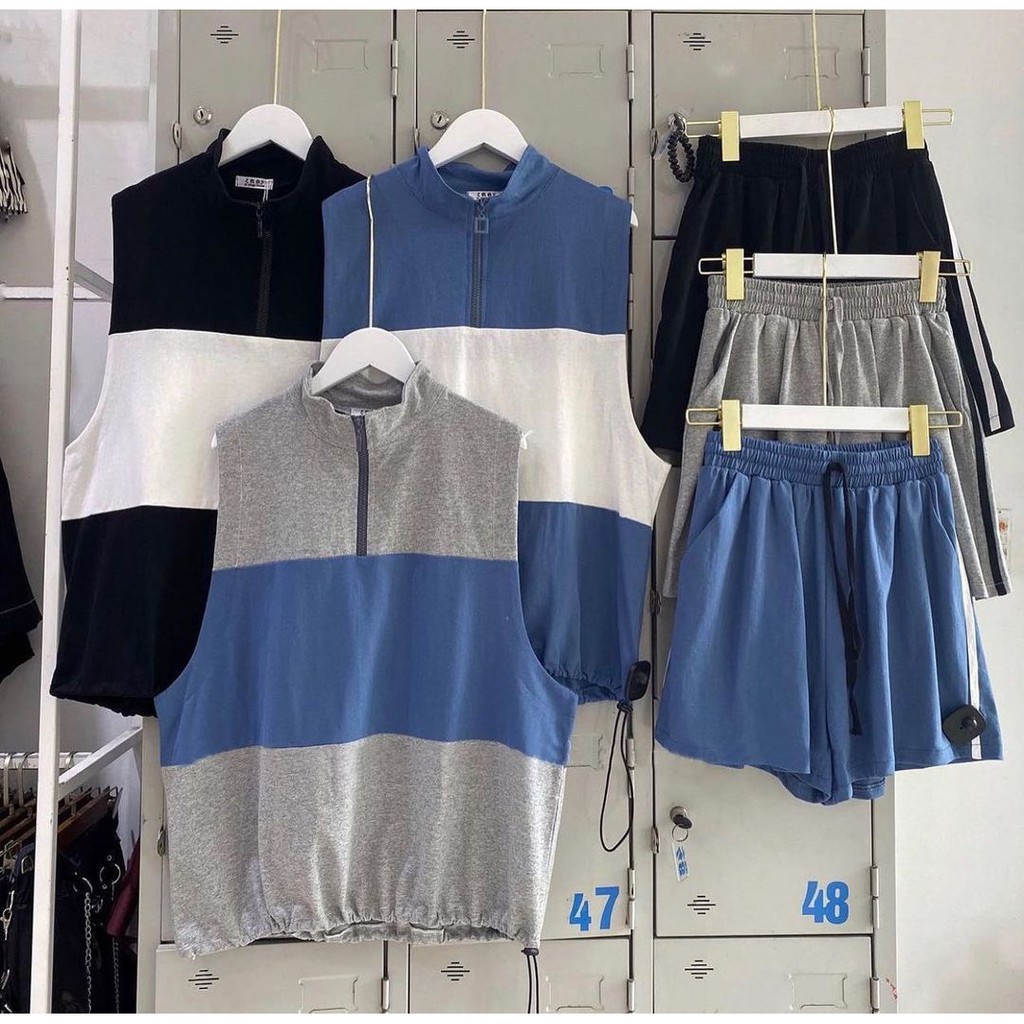 Bộ tanktop can phối 3 màu RUBY HOUSE86 khóa cổ, rút eo gồn Áo và Quần HÀNG ĐẸP FROM RỘNG HOT HIT